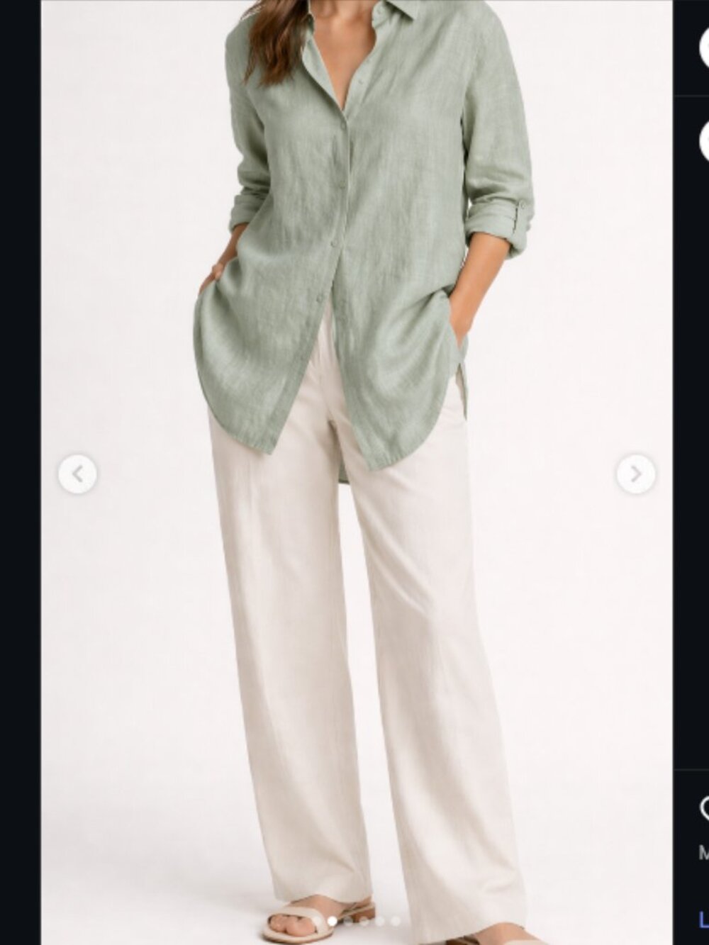 Sigrid Olsen 100% Linen Tunic Blouse Shirt Sage Green Roll Tab Sleeves Size 1X